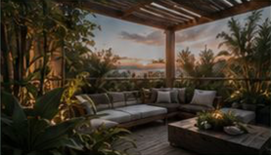 Visualización de terraza con vegetación